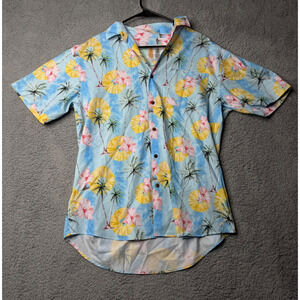 Tropical Bros Shirt Men's Large Blue Pineapple Floral Short Sleeve Button Up
